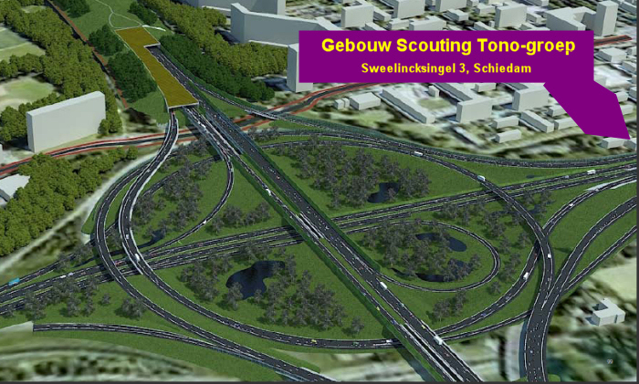 De A4, het Kethelplein en de geluidswal achter ons gebouw