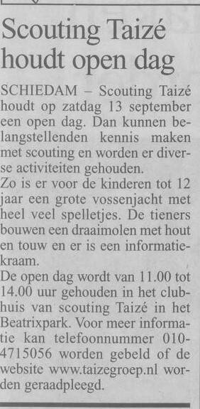 Op pagina 19 van Het Nieuwe Stadsblad van woensdag 3 september 2003 werd de open dag aangekondigd