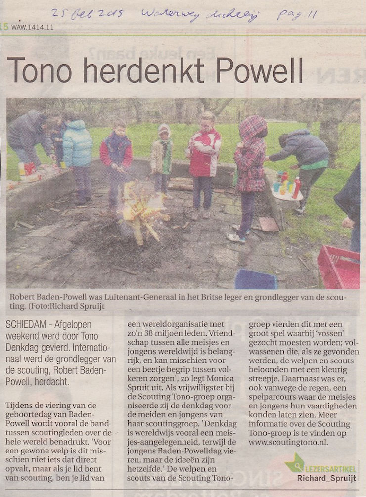  Een verslag van onze denkdagviering op pagina 11 van de Dichtbij Waterweg van 11 februari 2015. Foto: Richard Spruit