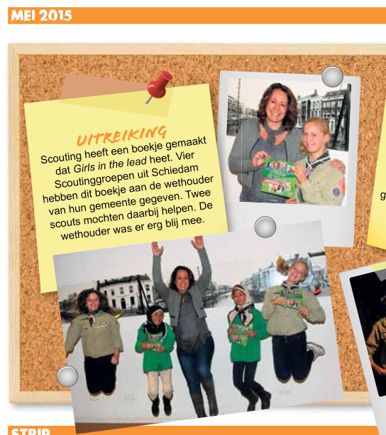 De overhandiging van het scouting-boekje aan wethouder Gouweleeuw wordt getoond in het deelkatern ´Scouty´, het katern speciaal voor scouts (pagina 33)