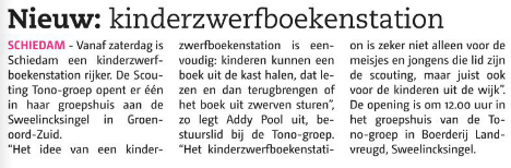 In januari opende de Scouting Tono-groep een kinderzwerfboekenstation voor alle kinderen uit de wijk, ongeacht of ze lid zijn van de Scouting Tono-groep.