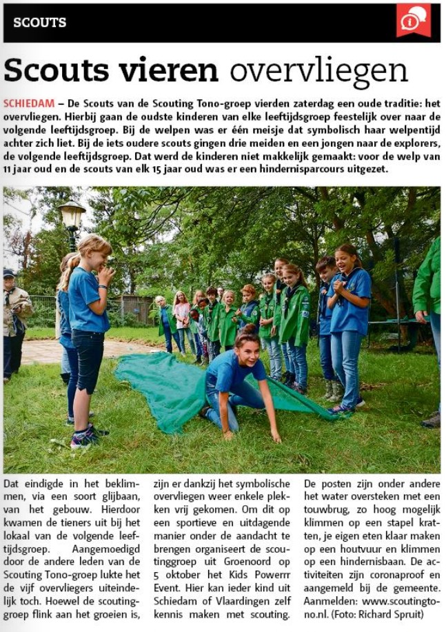 Bij de Scouting Tono-groep gingen de welpen en de scouts overvliegen