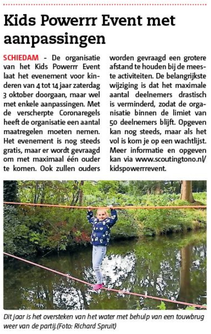 Op de voorpagina van het Nieuwe Stadsblad: de wijzigingen bij het Kids Powerrr Event