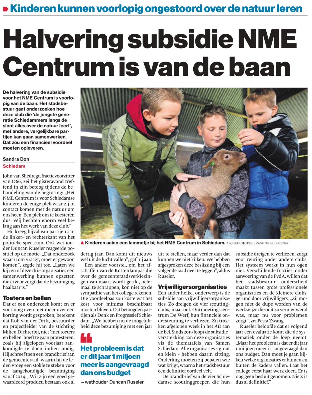 Op pagina 6 van katern Waterweg van het Algemeen Dagblad van 10 november 2021 een artikel over de subsidieperikelen